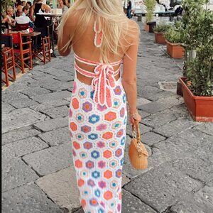 Show Me Your Mumu Happy Halter Midi Dress Bright Multi Crochet